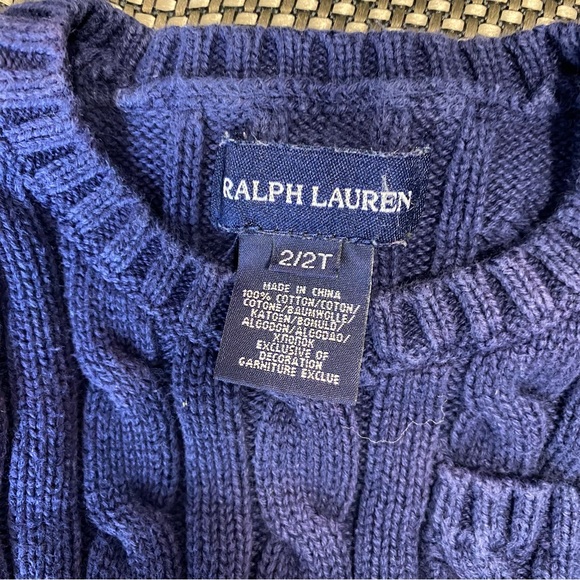Ralph Lauren Blue 2/2T Child’s Sweater with Pink Pocket Logo - Picture 7 of 7